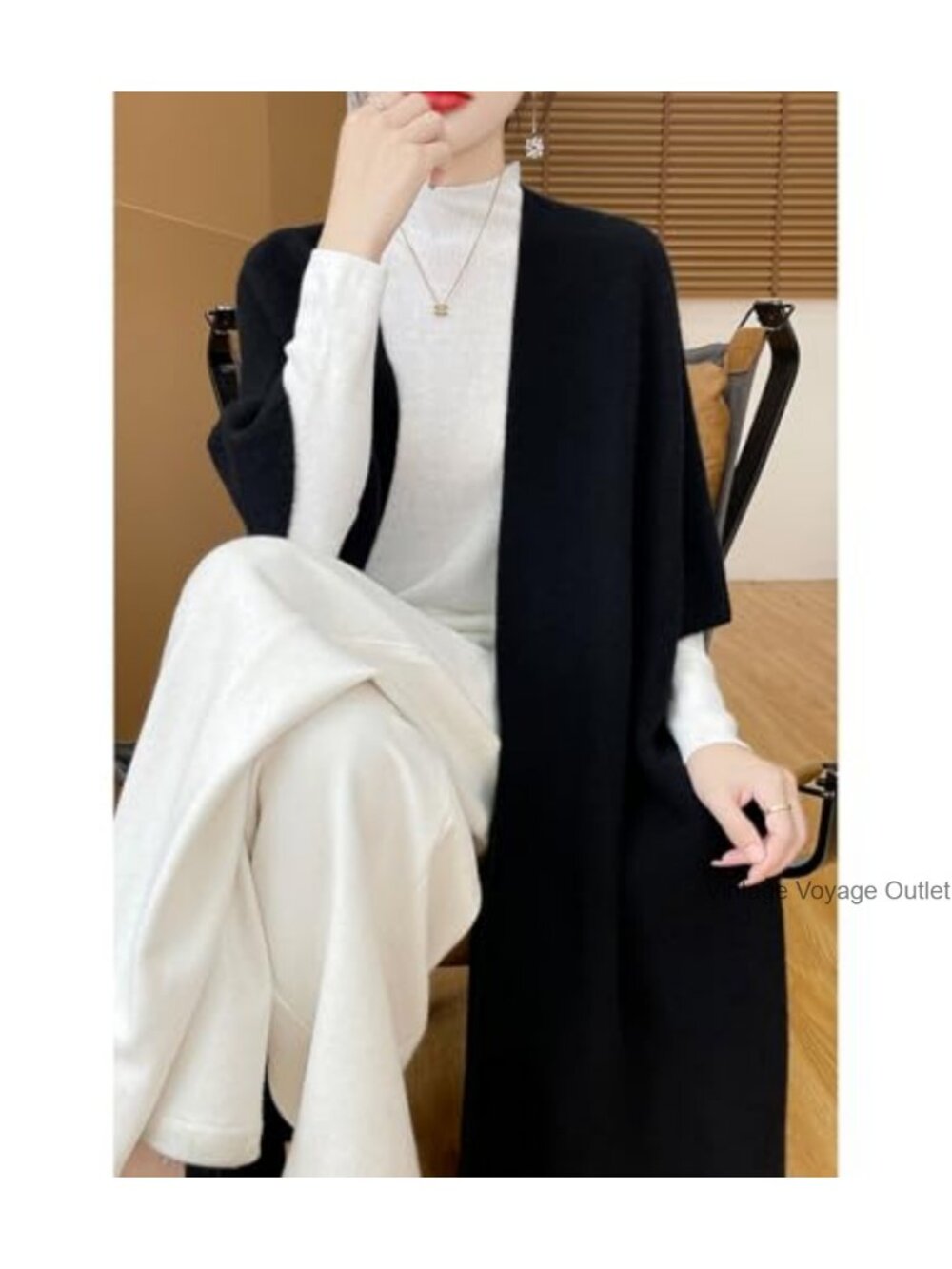100% Merino Wool Shawl Wrap Knitted Poncho Cape Cardigan - Picture 3 of 4
